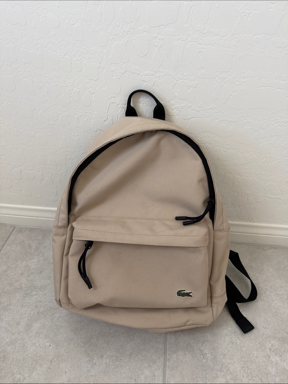 Lacoste Beige Canvas Backpack with Black Trim
